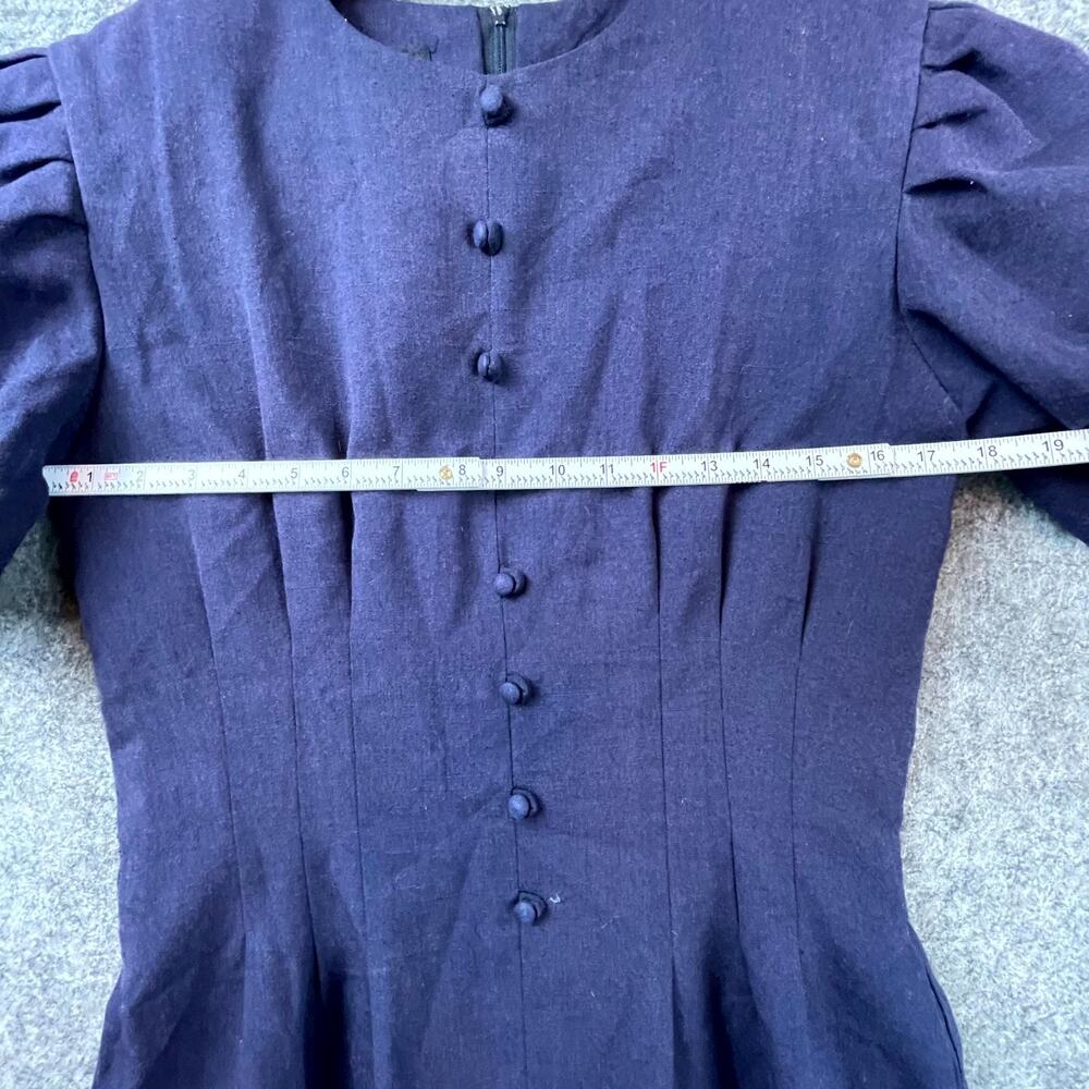 Vintage Angelica Dress Womens 10 Blue Button Front 80s Career Chic Retro - Picture 4 of 6
